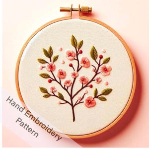 Flor Sakura Rosa Bossom Padrão de Bordado à Mão Design Digital Download Instantâneo Arquivos PDF Para Amantes de Bordados, Presente DIY Tinta de Agulha,