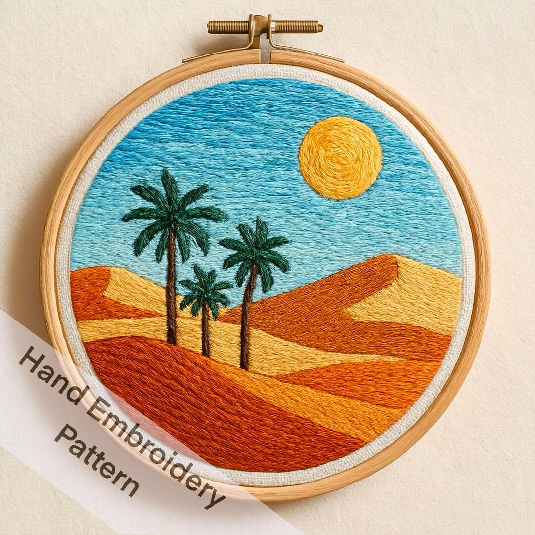 Printable Palm Tree Hand Embroidery Pattern, Desert Scene PDF Download ...