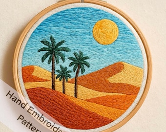 Printable Palm Tree Hand Embroidery Pattern, Desert Scene PDF Download, Easy to Download and Print at Home.