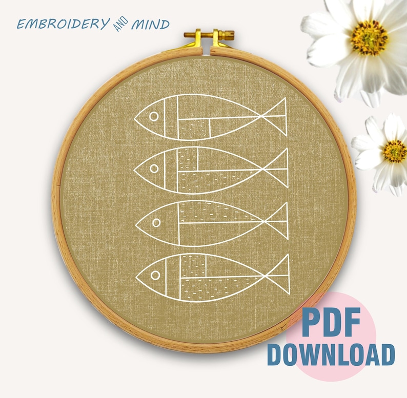Fish Embroidary Pattern Printable Fish Hand Embroidery Pattern Digital Download With 6 ...