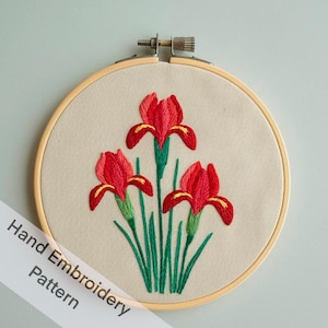 Fiori rossi stampabili Ricamo a mano Download digitale Facile da scaricare e stampare a casa Idea regalo fai da te Artigianato Decorazione per la casa Arazzo da parete