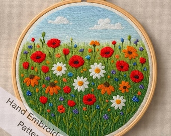 Printable Froral Hand Embroidery Pattern PDF File Digital Download Easy to Print at Home with 6 Different Sizes.