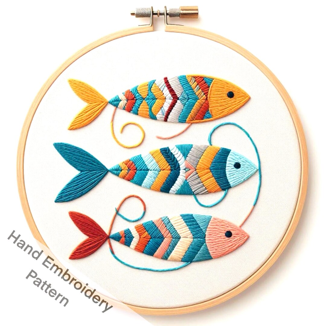 Fish Embroidery Design Digital Down PDF Files Sea Life Pattern Modern 