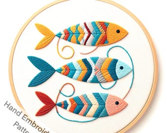 Fish Embroidery Design Digital Down PDF Files, Sea Life Pattern, Modern Embroidery, 6 Different Sizes, Handmade Gift, DIY Project