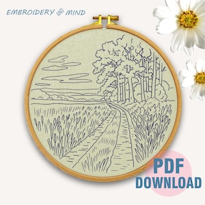 Nature Walk Hand Embroidery Design Download Peaceful Landscape ...