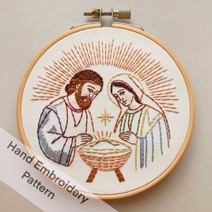 Printable Nativity Holy Family Embroidery Design for Hand Embroidery Digital Download Needle Paint for Wall Hanging or DIY Christmas Gift