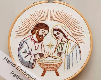 Printable Nativity Holy Family Embroidery Design for Hand Embroidery Digital Download Needle Paint for Wall Hanging or DIY Christmas Gift