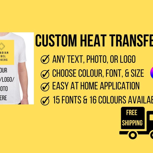 Custom Iron-On Vinyl Decal- Text, Image, or Logo *HIGH QUALITY* 16 Colours Available, Easy Home Application & Free Shipping