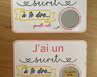 Carte à gratter annonce grossesse, mariage, demande témoin, parrain, marraine, annonce grossesse originale - J'ai un secret à te dire