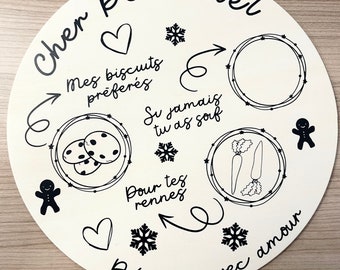 Santa Claus tray ~ Santa gourmet plates ~ Round wooden tray 30 cms ~ Waiting for Santa Claus ~ Personalized plate