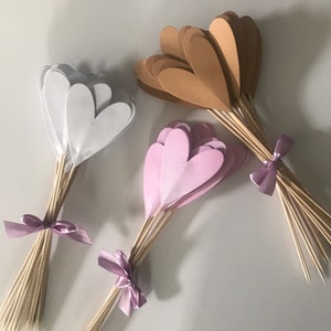 Heart made of colored cardboard on a wooden pick to decorate a ceremonial aisle at a wedding or baptism or event image 2