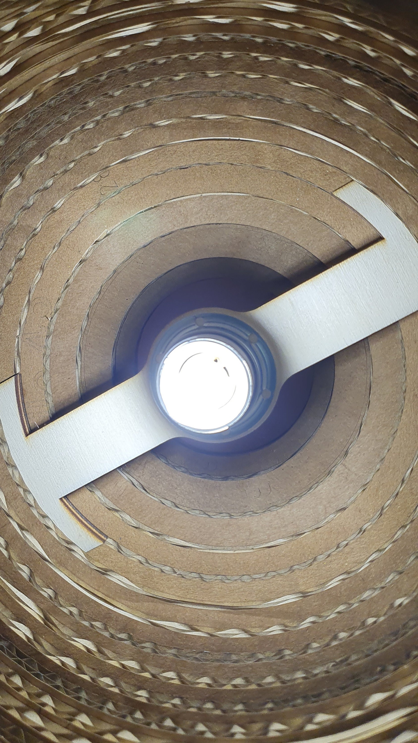 Sphere lasercut corrugated cardboard lampshade with pre assembled