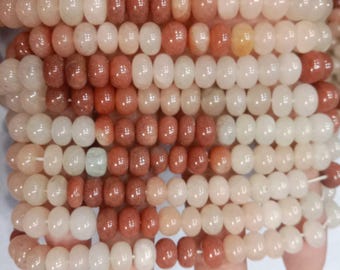 Natural Multi Peach Moonstone Smooth Rondelle Beads, Orange Cream Feldspar Spacer Beads Strand, 7-8mm 8Inch Gemstone for DIY Jewelry Making