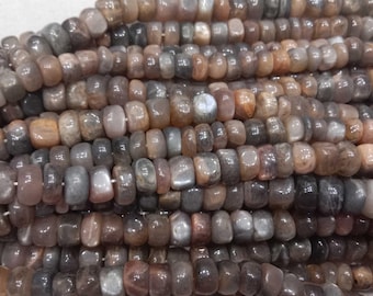 Natural Black Moonstone Smooth Rondelle Beads, Flashy Grey Peach Moonstone Spacer Beads Strand, Loose Gemstone for Jewelry  9-10mm 8Inch