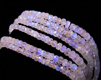 Natural Rainbow Moonstone Faceted Rondelle Beads, AAA Quality Blue Fire Flashy Gemstone Strand for Jewelry Making, Top Cut Moonstone Strand