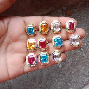 Designer Multi Gemstone  Beads ,925 Sterling Vermeil Rectangle Charm , Yellow Baguette Pendant, Birthstone Charm, Christmas gift