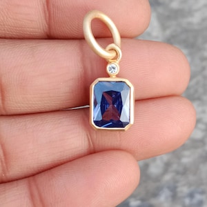 Unique Designs Blue Sapphire Pendant,925 Sterling Vermeil Octagon Pendant,, Blue Baguette Pendant, Birthstone Charm,Christmas gift