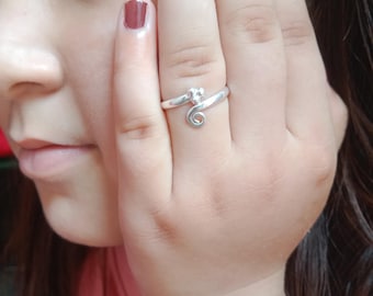 Sterling Silver Swastika Ring, Adjustable Spiritual Wrap Ring, Minimalist Sacred Symbol Jewelry, Hindu Good Luck Ring, Protective Amulet,
