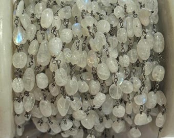 5 Feet Handmade  white rainbow moonstone Chain: black Plated Jewelry