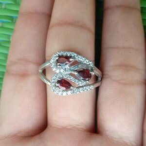 Sterling Silver Natural Garnet   Ring - Engagement, Promise, Gemstone,Statement Ring, Anniversary, ring, engagement ring, January birthstone