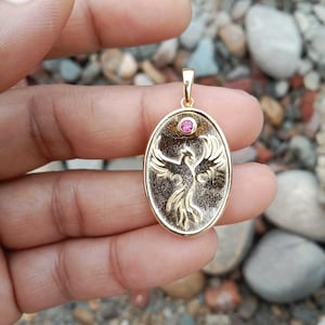925 Silver Vermeil Phoenix Necklace, Fire Bird Necklace, Dainty Silver Phoenix Jewelry, Geometric Phoenix Pendant, Bird Silver Necklace