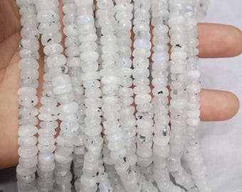 Natural Rainbow Moonstone Smooth Rondelle Beads Strand,Blue Flash White Labradorite Loose Gemstone Beads for DIY Jewelry Making 6-7mm 8Inch