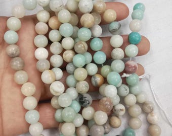 Natural Mixed Amazonite Round Smooth Gemstone Beads Strand,Multicolor Mint Teal Loose Beads for DIY Jewelry Making,Bracelet Supplies 8Inch