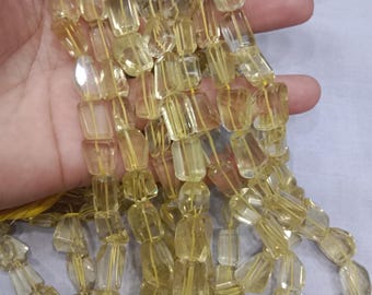 Natural Lemon Quartz Faceted Nugget Beads, Genuine Yellow Citrine Crystal Tumble Strand, AAA Top Cut Loose Gemstone for DIY Jewelry Making