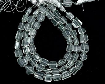 Crystal Quartz Gemstone Beads: Faceted Tumble Shape, 8 Inch  6X8-7X9mm