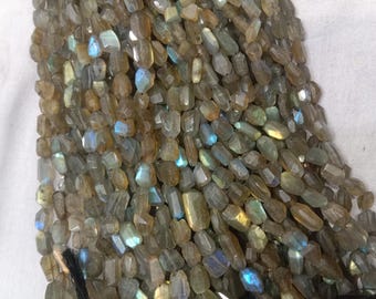 Natural Blue Fire Labradorite Faceted Nuggets Beads, Genuine Flashy Black Rainbow Grey Gemstone Tumble Strand for DIY Jewelry Making Craft