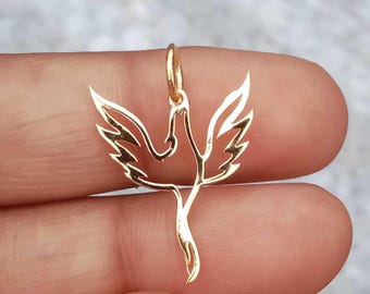Vermeil Silver Phoenix Necklace: Dainty Geometric Fire Bird Pendant