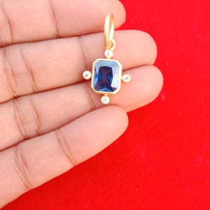 Designer Blue Sapphire Pendant,925 Sterling Vermeil Octagon Pendant,Sapphire Pendant, Blue Baguette Pendant, Birthstone Charm,Christmas gift