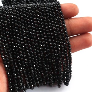 Black Spinel Gemstone Beads: 3mm Faceted Roundels, 12 Inch Strand