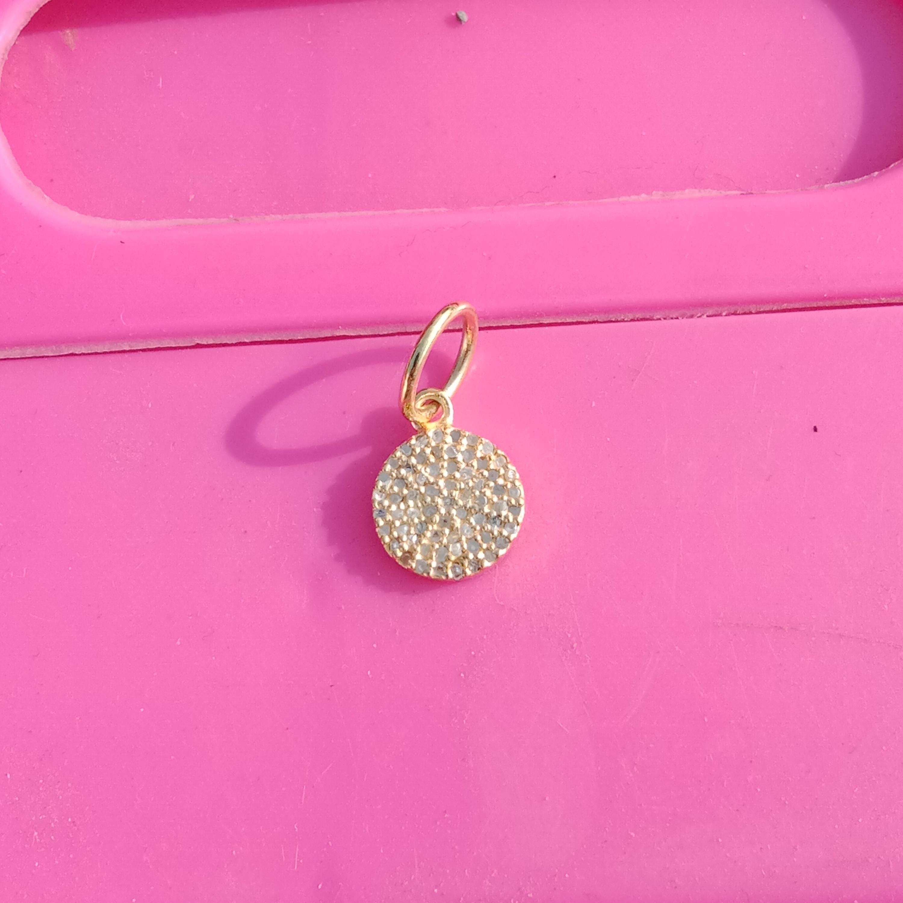 Pave Diamond Round Disc pendant , 925 Sterling Vermeil , Diamond  Pendant, Pave Diamond , Charm Necklace, Charm Bracelet Jewelry,