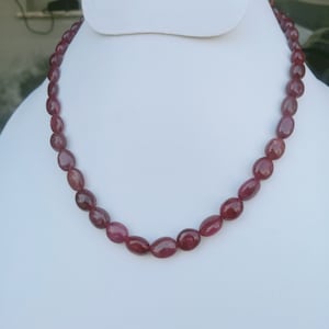 Natural Ruby Necklace, Natural African Ruby Oval Shape Beads Necklace, 16 Inch Length \ Closeout Sale. women&#39;s Gemstone necklace gift