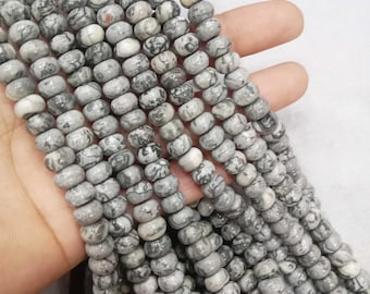 Natural Grey Map Jasper Rondelle Beads, Genuine Gray Crazy Lace Jasper Spacer Beads, Loose Stone Strand for DIY Jewelry Making, Bracelet  8"