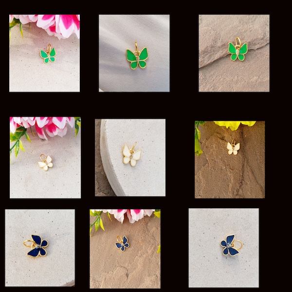 7ct 1pc 24k Shiny Gold Vermeil Enamel Butterfly Charm, Enamel Butterfly Necklace Charms , Enamel Animal Charms, , Gift for her,You Choose