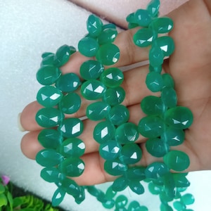 Green Onyx  Gemstone Beads,Side Drilled Beads,10x8-6x8mm Semi Precious Beads,pear  Shape Faceted  Beads, 8 Inch , 33