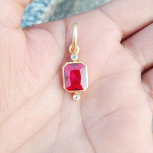 Designer Ruby Pendant,925 Sterling Vermeil Octagon Pendant, Citrine Pendant, Yellow Baguette Pendant, Birthstone Charm, Christmas gift