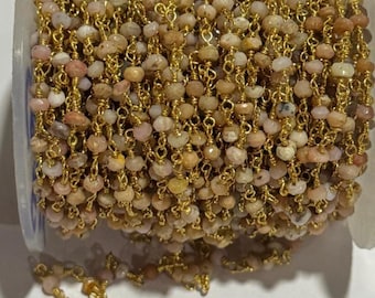 5 Feet Handmade pink opal Chain: Gold Plated Jewelry (3mm-3.5mm)
