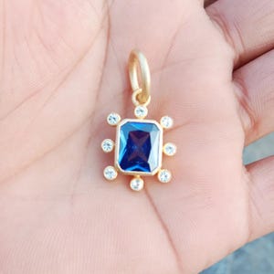Designer Blue Sapphire Pendant,925 Sterling Vermeil Octagon Pendant,Sapphire Pendant, Blue Baguette Pendant, Birthstone Charm,Christmas gift