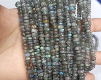 Natural Labradorite Rondelle Beads, Genuine Blue Flashy Labradorite Spacer Beads, AAA Grade Loose Gemstone for DIY Jewelry Making  8Inch 6MM