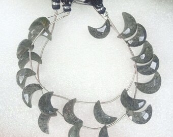 Black Rutile Faceted Moon Gemstone Beads, 8 Inch Strand