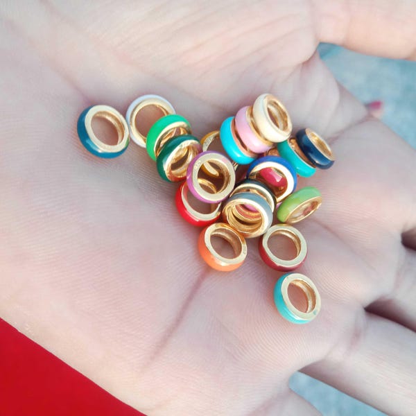 Handmade Vermeil Enamel Spacer Beads: 925 Sterling Silver Jewelry (7mm)