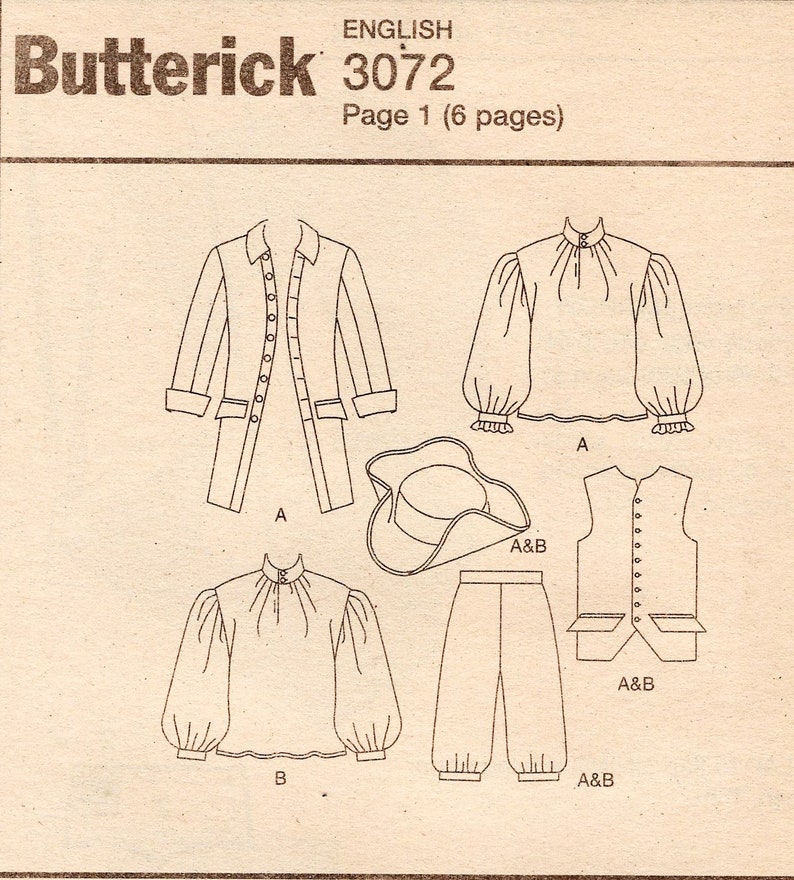 Butterick 3072 Men's Colonial Costume Pattern Puffy Shirt - Etsy