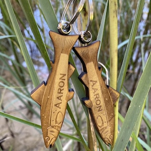 Personalized Double-sided Fish Keychain - Engraved Poplar Wood Fish / Trout is the PERFECT gift for any occasion
