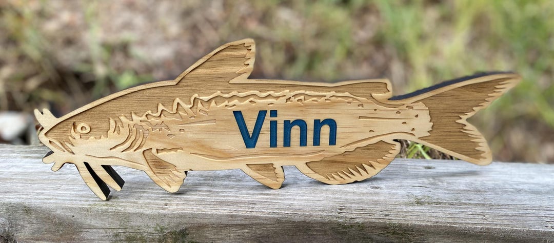 Personalized Engraved Wooden Catfish With Resin Wording / Your Choice ...