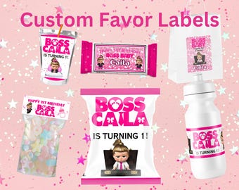 Girl Boss Party Favor Labels: Custom Chip Bag & Water Bottle Wrappers (Digital Download