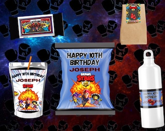Printed Brawl Stars Inspired Birthday Labels: Custom Chip Bag, Water Bottle, Favor Stickers