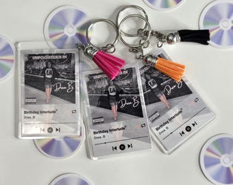 Custom Spotify Music Keychain | Personalized Acrylic + Photo Sticker Party Favors | QR Code Add-On Available
